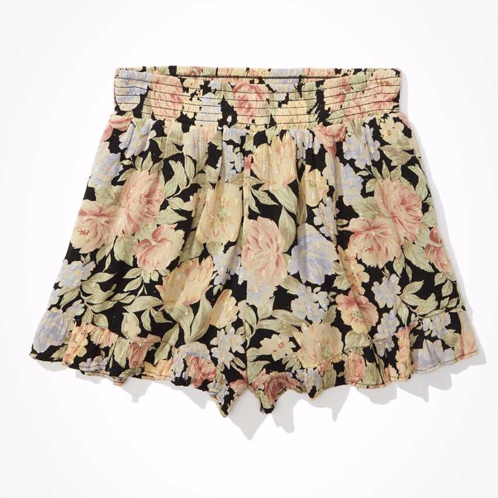 AE Black Ruffle Floral Shorts Sz M